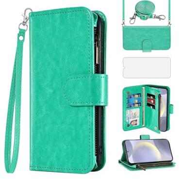 Imagem de Asuwish Capa de celular para Samsung Galaxy S24 Plus S24+ 5G carteira celular com protetor de tela alça transversal flip zíper suporte para cartão slot de crédito suporte S24plus 24S + S 24 24+