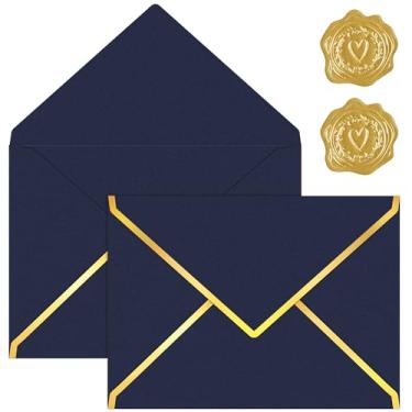 Imagem de Pacote com 30 envelopes de 12,7 x 17,78 cm. Envelopes para convites, envelopes coloridos de negócios com selo dourado com aba em V, envelopes A7 para casamento, cartões de presente de agradecimento de