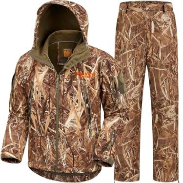 Imagem de NEW VIEW Roupas de caça camufladas para homens, jaqueta e calça de caça silenciosa, resistente à água, para caça de veado e pato, Palheta camuflada Nv, P