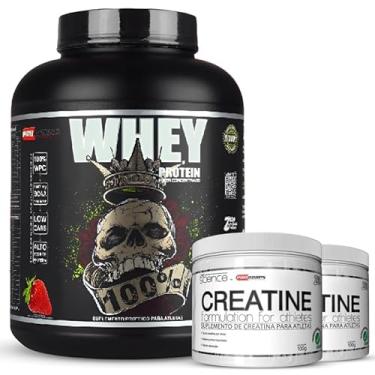 Imagem de Kit Whey 100% Concentrado 2kg + 2 Creatina 100% Pura 100g (2kg, Morango)