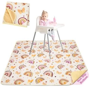 Imagem de Basumee Tapete Splat para cadeira alta à prova d'água para brincar de bebê para cadeira alta, apanhador de comida, tapete de cadeira alta para chão, antiderrapante, marrom, arco-íris, 116 x 106 cm