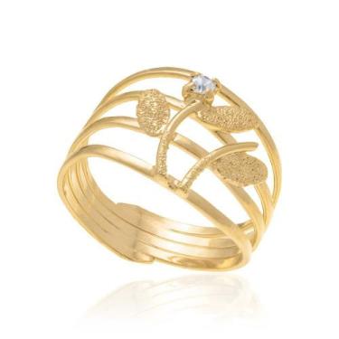 Imagem de Anel banhado ouro 3x 24k 18k e 22k feminino com pedra rommanel quatro 