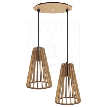 Imagem de Luminária Pendente Duplo Madeira Koni 20cm CR Rústico E27 - Madelumi