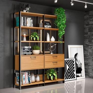 Imagem de Kit com 2 Estantes Multiuso 1,44m Prateleiras Porta Gavetas 100% MDF E