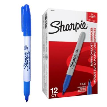 Imagem de Pincel Marcador Permanente Sharpie Ponta Fina 12 Unidades, Azul