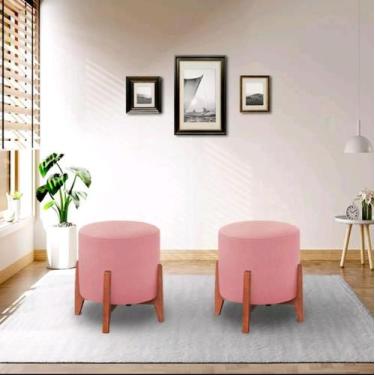 Imagem de kit 2 Banqueta Puff Thor Luxo Madeira Maciça - ME ecommerce, rosa