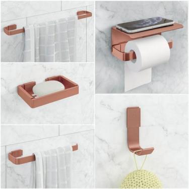 Imagem de Kit Acessório Para Banheiro Rose 5 Peças C/ Suporte Celular - JGC COME