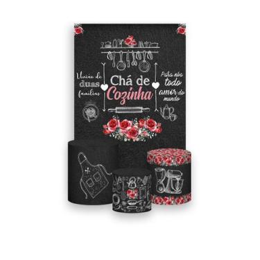 Imagem de Painel De Festa Vertical 1,50 x 2,20 + Trio De Capas Cilindro - Chá de