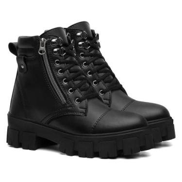 Imagem de Bota Coturno Feminino Preta Tratorado - Rizzi Shoes, 35, Preto