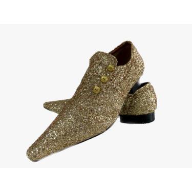 Imagem de Sapato Masculino Italiano Em Couro Dourado Social Glitter Ref: D670 - 