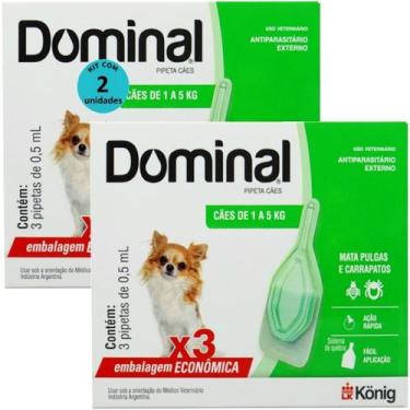 Imagem de Dominal pipeta para cães 1 a 5kg 0,5ml verde 3 unid. kit com 2 cxs pre