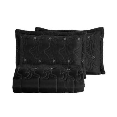 Imagem de Colcha Casal com bordado sofisticado - Cristane Bordados, preto