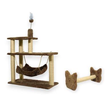 Imagem de Arranhador Para Gatos 3 Plataformas Rede E Brinquedos Poste Sisal Cara