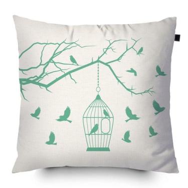 Imagem de Almofada Algodão Serigrafada Passaros 40x40cm Tiffany - FASTLAR