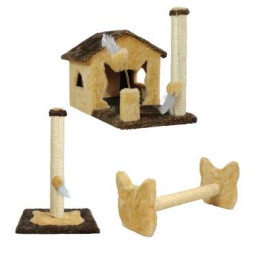 Imagem de Arranhador Casa Para Gatos Sem Rede Poste Sisal Cara de Gato Brinquedo