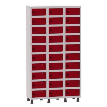 Imagem de Armário Porta Objetos de Aço 3 Vãos 30 Portas Pitão Pandin 1,90 m Cinz