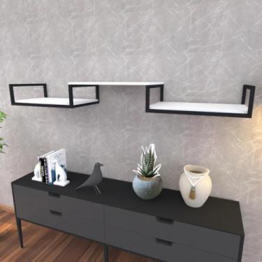 Imagem de Prateleira industrial suspensa estante parede nicho branco cozinha esc