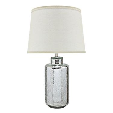 Imagem de Aspen Creative 40110 58,44 cm Mesa de vidro de alta transição, Antigo Crackle Mercury e Abajur em Off White, 35,56 cm de largura