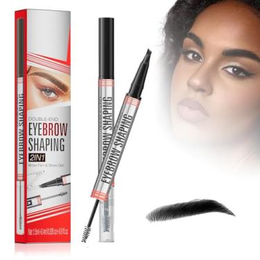 Imagem de Lápis de sobrancelha Microblading - Lápis de sobrancelha preto para mulheres - Caneta de ponta dupla 2 em 1 com ponta de 4 garfos e pincel de sobrancelha para sobrancelhas sem esforço e aparência