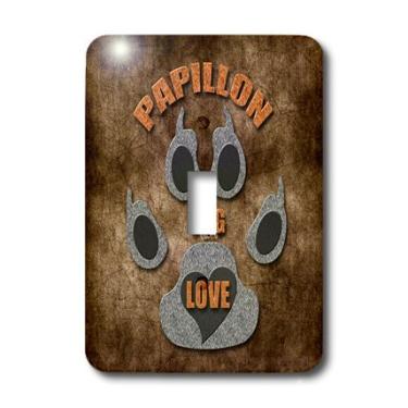 Imagem de 3dRose LLC lsp_22091_1 Papillon Dog Love Raça de cachorro em cinza e marrom - Interruptor único