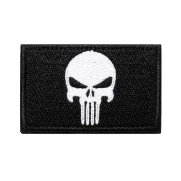 Imagem de Emblema de caveira bordado tático moral militar com gancho e laço para chapéus, mochilas, coletes, jaquetas, uniformes militares