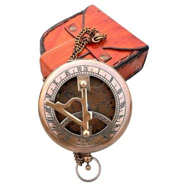 Imagem de Bússola de relógio de sol de latão antigo, relógio de bolso steampunk, presente exclusivo para homens, bússola pirata, relógio de sol de bolso, com corrente | réplica de relógio de sol, relógio