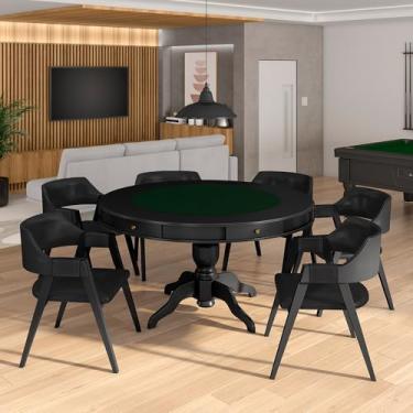 Imagem de Conjunto Mesa de Jogos Carteado Bellagio Tampo Reversível e 6 Cadeiras Madeira Poker Base Estrela PU Preto/Preto G42 - Gran Belo