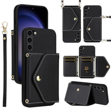 Imagem de Dswteny Capa carteira para Samsung Galaxy S23 Plus S23+ 5G com alça de ombro, suporte de cartão de crédito de couro PU para S23plus 23S + S 23 23+ SM-S916U 16,8 cm feminina preta