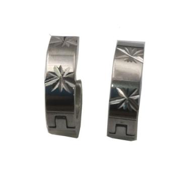 Imagem de Brinco Argola masculino Aço Inox flor 1 par(2un) - sem, Cor de aço