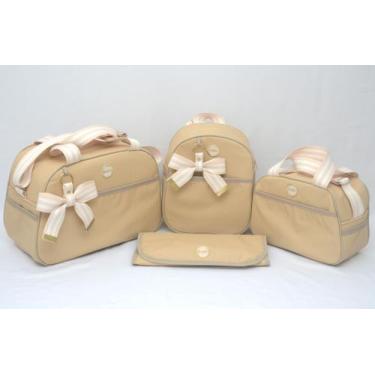 Imagem de Kit Bolsa Maternidade 4 Peças Menino/Menina Luxo Bege Laço - Isadora B