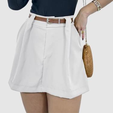 Imagem de Short Saia Feminino Social Cintura Alta Alfaiataria Cinto - Swiss Bout