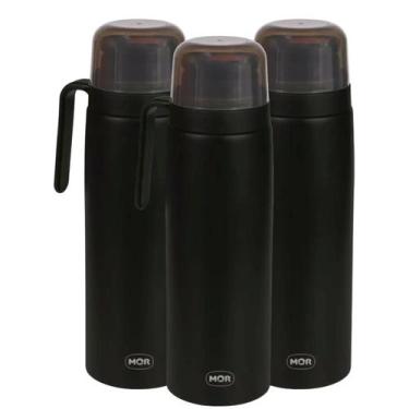 Imagem de Kit 3 Garrafa Térmica Com Alça 1 Litro Preto Fosco Linda - Mor