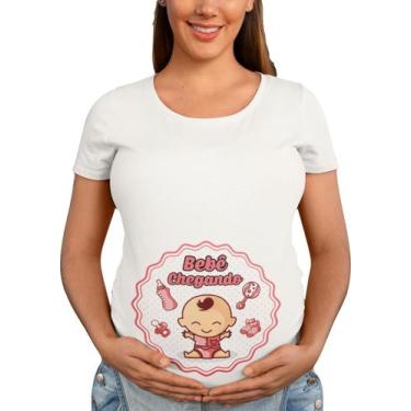 Imagem de Bata Baby Look Mãe Gestante Chá De Bebe Chegando Divertida Rosa Bebê -