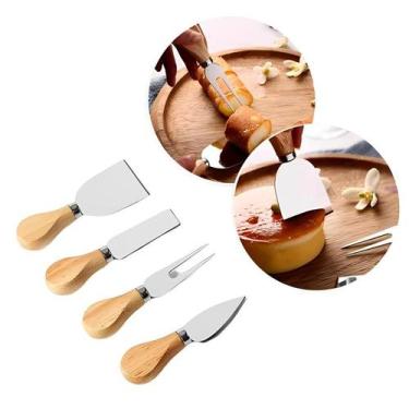 Imagem de Jogo espátulas para cortar queijo frios petiscos 4 pçs inox - ZEM