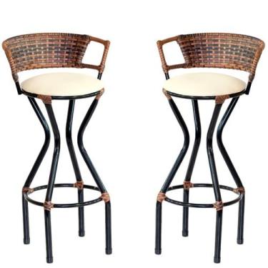 Imagem de 2 Banquetas Charme em Ferro e Fibra Sintética para Balcão, Bar  - Coag