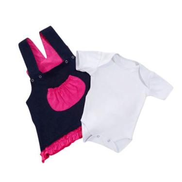 Imagem de Conjunto Body Manga Curta com Jardineira Saia Jeans com Alça Regulável