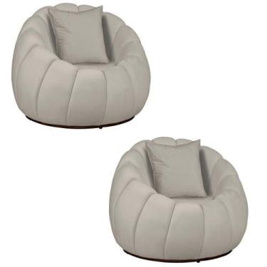 Imagem de Kit 02 Poltronas Concha Almofada Base Arco Giratória Veludo - Fina Mob