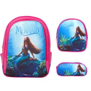 Imagem de Kit Mochila Escolar Menina Ariel Filme Costas Passeio Tam G - Toys 2U
