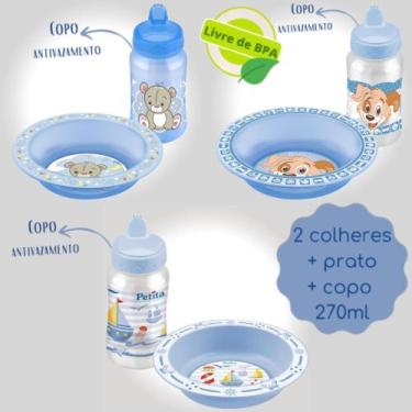 Imagem de Kit Refeição Com Prato E Copo 270ml Azul Premium Petita
