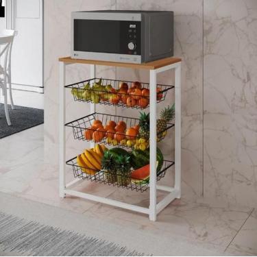 Imagem de Fruteira com Suporte para Micro-ondas Barcelona Aço Branco Cesto Preto