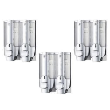 Imagem de Dispenser Duplo Shampoo Kit 3 uni Alcool Gel Sabonete Liquido Hotel Sh