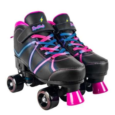 Imagem de Patins 4 Rodas Infantil Tam. Ajustável Roller Tenis Preto E Rosa Menin