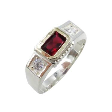 Imagem de Anel Formatura Masculino Prata 925 Aplique Ouro Retangular - Maca de P