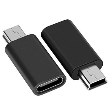 Imagem de leizhan Adaptador USB C para Mini USB, pacote com 2, adaptador USB-C fêmea para mini USB 2.0 macho, compatível com notebooks/tablets, MP3 Players, câmeras digitais, etc., preto