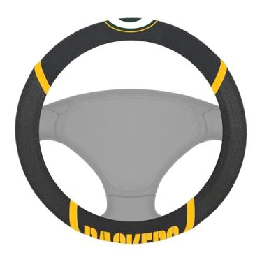 Imagem de FANMATS - Capa de volante bordada NFL Green Bay Packers 21528, preta, diâmetro universal de 38 cm