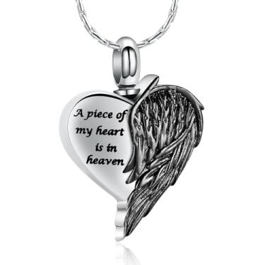 Imagem de constantlife Colar de urna em forma de coração para cinzas, aço inoxidável, asas de anjo, pingente memorial, joia de cremação, lembrança para mulheres, Aço inoxidável, aço inoxidável