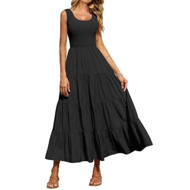 Imagem de PRETTYGARDEN Vestido feminino 2024 casual solto liso maxi vestido sem mangas verão praia vestidos longos, Preto, P