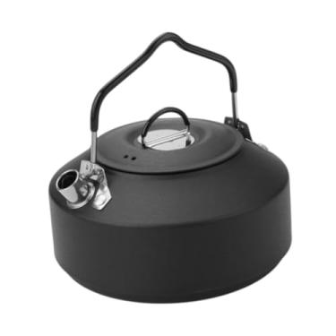 Imagem de Chaleira de acampamento, bule de chá com alça, chaleira de água, pote de água para ferver água, esportes ao ar livre, pesca, viagem, escalada, Preto