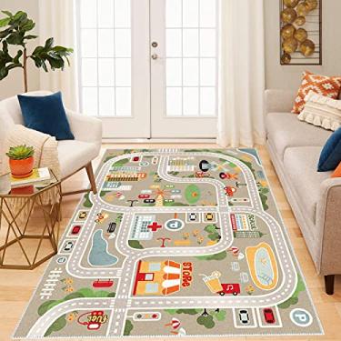 Imagem de Tapete para sala de jogos infantil City Life para carros e trens de brinquedo, tapete de área de jogos com suporte de borracha antiderrapante, tapete de pista de corrida infantil para brincar e
