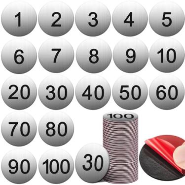 Imagem de Yaocom 100 peças de etiquetas de armário numeradas de alumínio de 3,5 cm etiqueta de metal redonda para número de armário pequeno placa de porta placas de número de casa com fita autoadesiva para